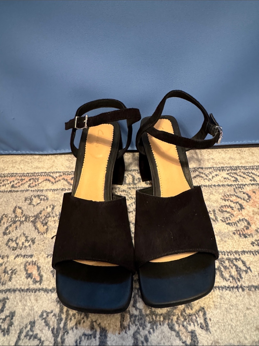 Clarks Black Suede Block Heel Sandals